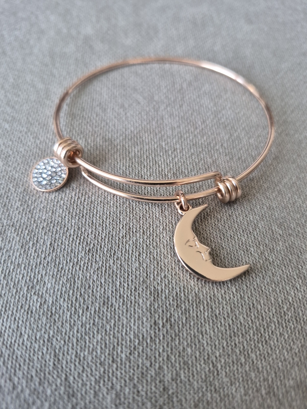Rose Gold Moon Charm Bangle Bracelet - Women Jewelry
